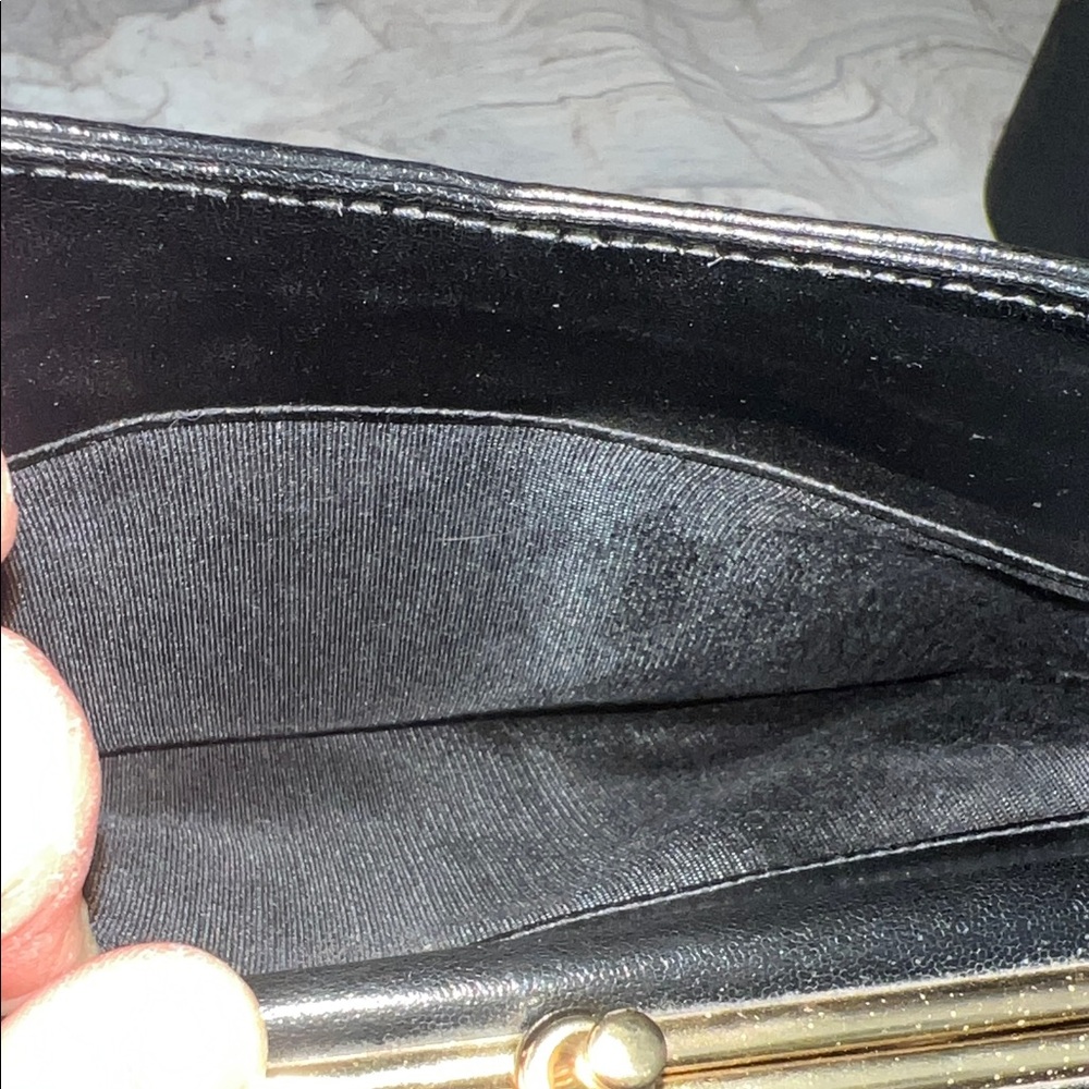 Adrian Gold London Real Leather Made In England Black Scalloped Top Handbag VTG - Picture 7 of 11